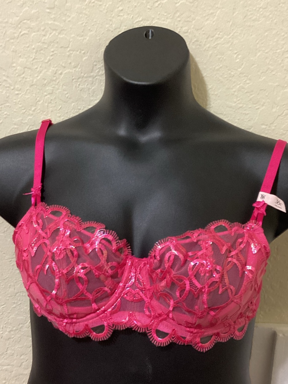 Victoria's Secret Fuchsia Sheer Embroidered Underwire Bra